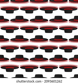 Pattern mexican hats sombrero, beautiful caps in white background. Caps pattern consisting of collection mexican hats sombrero for wearing. Pattern of design hats, caps mexican sombrero for weather.