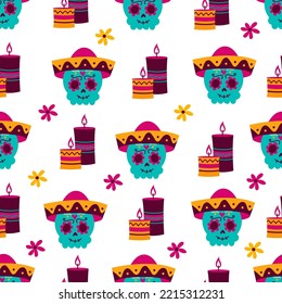 pattern mexico, mexican national elements, skull, candles, mexican holiday day of death dia de los muertos