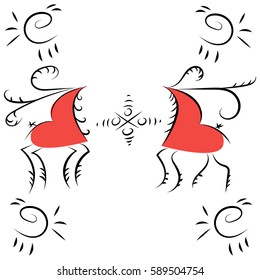 Pattern. Mezen painting. Deer painted in folk style.