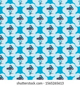 Pattern with mice sailors on a blue background. For baby textile, background, holiday, wrapping paper, Wallpaper, background.