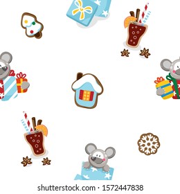 pattern with mice. seamless pattern for christmas and new year.