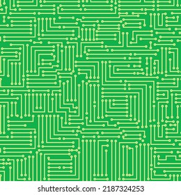 Pattern with a microcircuit on a green background. Background with a microcircuit for clothes, wrapping paper.