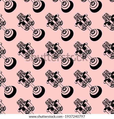 
Pattern with microphones on a pink background. Pop Art. Vector.