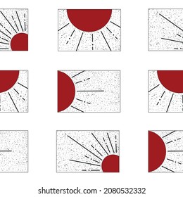 Pattern Mid century minimalist wavy retro art with abstract landscapes  sun. Vintage posters, illustrations with lines and shapes for wall art, posters, cards, brochure design.