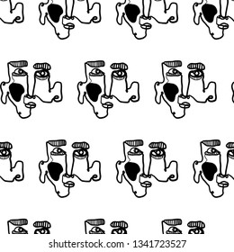 Pattern of minimal abstract cubism face. Art in matisse style. Linear abstract human face. Minimalist avatar of man or woman. Seamless design texture for print on fabric, stationery. 
