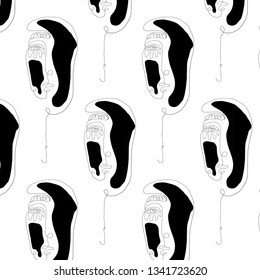 Pattern of minimal abstract cubism face. Art in matisse style. Linear abstract human face. Minimalist avatar of man or woman. Seamless design texture for print on fabric, stationery. 
