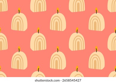 Padrão com velas arqueadas mínimas em bege no fundo rosa pastel
