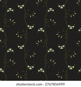 pattern with minimalist trailing wildflower vines - elegant dark botanical ornament for luxury wallpaper, fashion textile design, easy to edit and recolor.
