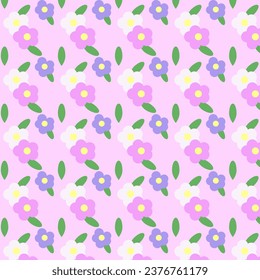 Muster minimalistischer Blumen mit Blättern auf rosafarbenem Hintergrund