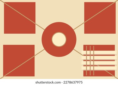 The pattern is minimalistic, geometric, modern design background. Circles and squares on a vintage paper background.