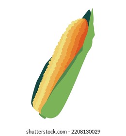 Pattern minimalistic illustration, gradient of one ear of corn with green leaves. Element of food and agriculture and design.