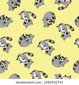 Pattern with minimalistic raccoons in various poses. Design of textiles, wrapping paper. Vector illustration