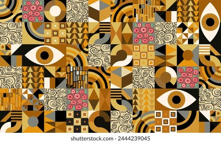 The pattern is minimalistic in the style of Klimt and Bauhaus. Geometric in the Art Nouveau style.