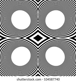 Pattern with mirrored ovals, ellipses, abstract repeatable black and white background