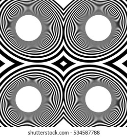 Pattern with mirrored ovals, ellipses, abstract repeatable black and white background