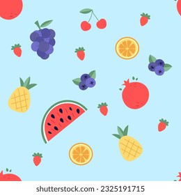 pattern mix fruits vector blue background