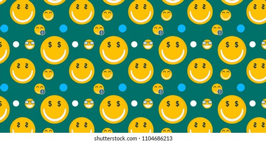 Pattern with modern flat style emojis on a green background