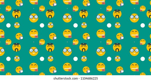 Pattern with modern flat style emojis on a green background
