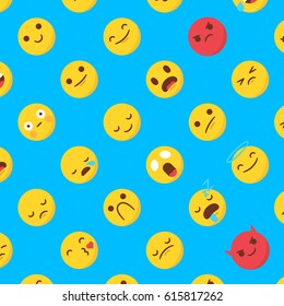 Pattern with modern flat style emojis on a blue background