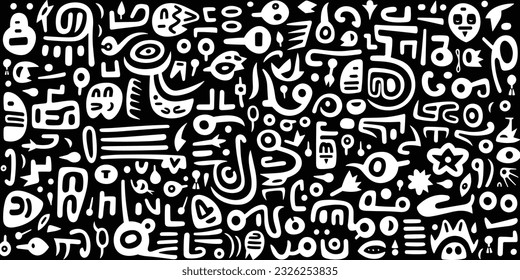 pattern for a modern style of art or design, in the style of playful doodles, primitivist style, symbolic iconography, bess hamiti, expressive calligraphy, johannes jan schoonhoven, mono-ha