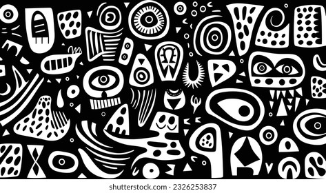 pattern for a modern style of art or design, in the style of playful doodles, primitivist style, symbolic iconography, bess hamiti, expressive calligraphy, johannes jan schoonhoven, mono-ha