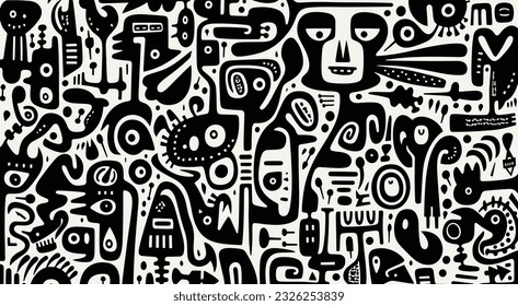 pattern for a modern style of art or design, in the style of playful doodles, primitivist style, symbolic iconography, bess hamiti, expressive calligraphy, johannes jan schoonhoven, mono-ha