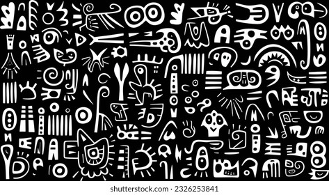 pattern for a modern style of art or design, in the style of playful doodles, primitivist style, symbolic iconography, bess hamiti, expressive calligraphy, johannes jan schoonhoven, mono-ha