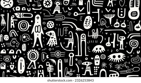 pattern for a modern style of art or design, in the style of playful doodles, primitivist style, symbolic iconography, bess hamiti, expressive calligraphy, johannes jan schoonhoven, mono-ha