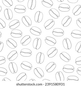 Pattern. Modern vector design for drawing in one line. Drawing of coffee beans and leaves in one continuous line for the corporate style of the plantation logo. Coffee leaf icon.