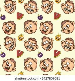 Pattern Monkey and fruit vector art