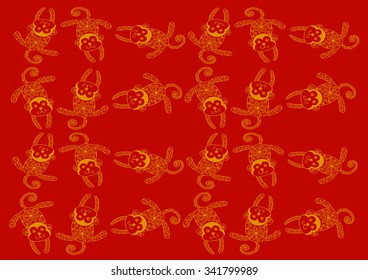  Pattern with monkey. Hand drawn doodle monkey with ornament
