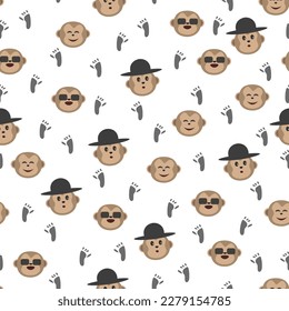 A pattern of monkeys with a black hat