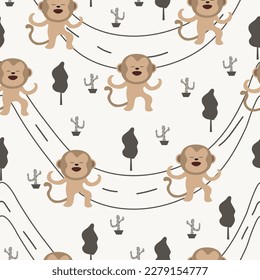 A pattern with monkeys on a road