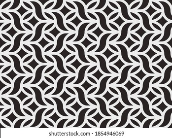 Pattern with monochrome bold curved stripes forming stylish floral monochrome background. Abstract geometric vector design for textile, fabric and wrapping. Stylish vintage design for sun louver.