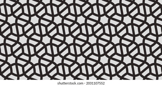 Pattern with monochrome bold curved stripes forming trendy lattice background. Abstract geometric vector design for textile, fabric and wrapping. Stylish vintage design for sun louver.