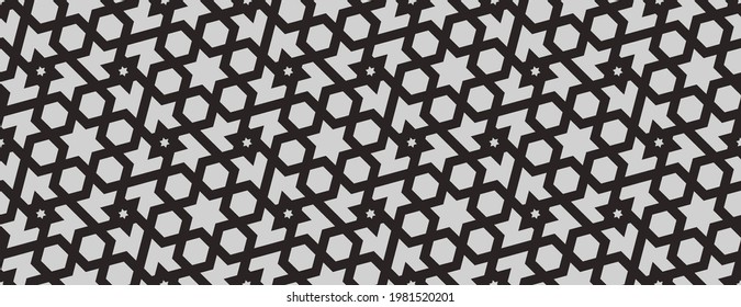 Pattern with monochrome bold intersecting stripes. Seamless Abstract geometric hexagonal background. Stylish geometric vector for sun louver, textile and wrapping. Trendy Decorative lattice design.