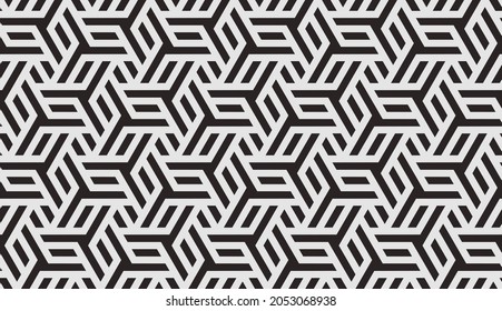 Pattern with monochrome bold intersecting stripes. Seamless Abstract geometric hexagonal background. Geometric pattern for sun louver, textile and wrapping. Vector Decorative lattice design.