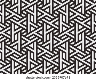 Pattern with monochrome bold intersecting stripes. Seamless Abstract geometric hexagonal background. Geometric pattern for sun louver, textile and wrapping. Vector Decorative lattice design.