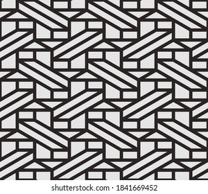 Pattern with monochrome bold stripes and polygons. Abstract monochrome geometric vector drawing for textile, fabric and wrapping. Stylish design for sun louver. Seamless geometric background.