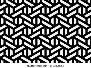 Pattern with monochrome bold stripes and polygons. Abstract monochrome geometric vector drawing for textile, fabric and wrapping. Stylish design for sun louver. Seamless geometric background.