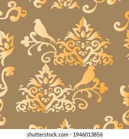 а enmascarar el patrón de los estados unidos con monogramas y siluetas de aves en tonos dorados. El fondo es impecable.