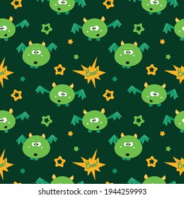 Pattern monsters on dark background. Vector cartoon illustration. Seamless pattern. 
