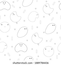 Pattern with monsters on a white background. Black and white colors. Children's drawings.