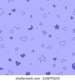 pattern moon, heart, stars in violet colors