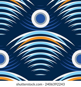 Pattern of moon reflected on the sea, deep blue background, night with blue moon, seamless pattern, surreal image in creative style.