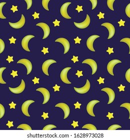 Pattern of a moon with stars. Children's image to decorate. Editable vector.
