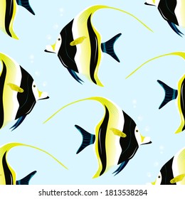 Pattern of Moorish idol, tropical fish. vector illustration.