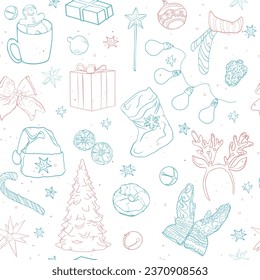Pattern of moose and Christmas trees. Christmas seamless illustration, blank for designer, logo