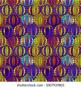 Pattern of mosaics and wavy lines. Bright juicy shades of rainbow colors. Packaging, interior design, creative clothing and accessories. Vector illustration.