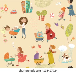 Pattern with mothers and children